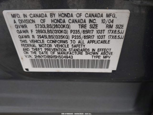 2005 ACURA MDX 2HNYD18915H504943 Photo 8