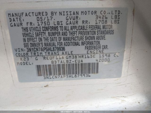 2017 NISSAN VERSA 3N1CN7AP5HL879936 Photo 8