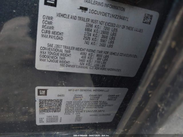 1GCUYDET1MZ294871 Chevrolet Silverado 1500 4wd  Short Bed Lt