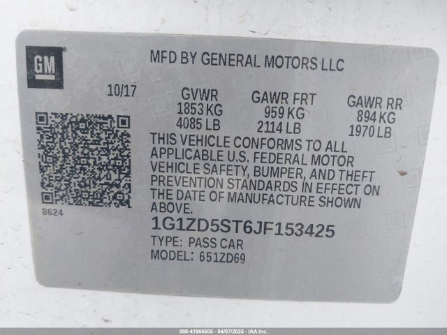 1G1ZD5ST6JF153425 Chevrolet MALIBU LT