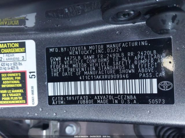 4T1C11AKXRU909946 Toyota CAMRY LE