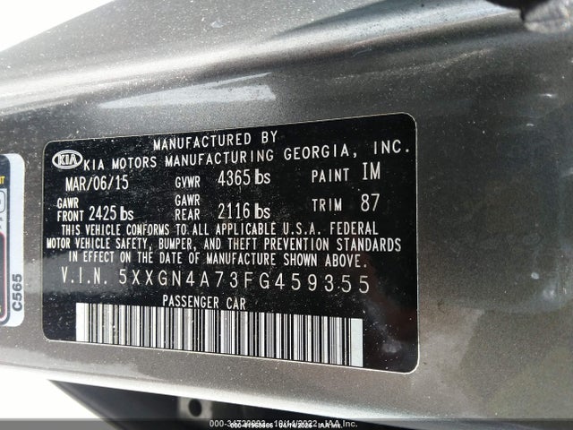 41968566 :رقم المزاد ، 5XXGN4A73FG459355 vin ، 2015 Kia Optima Ex مزاد بيع