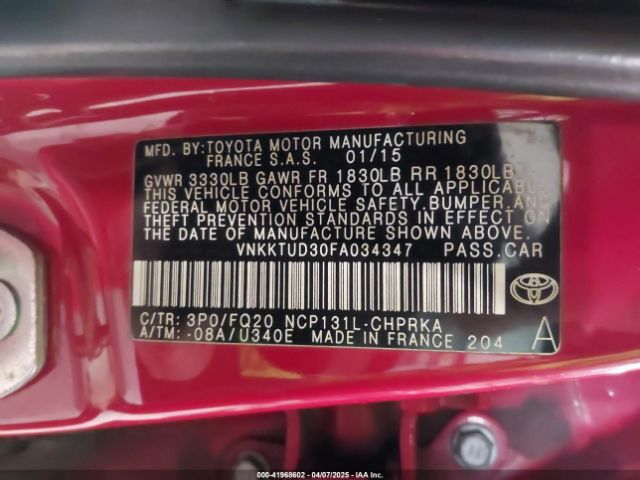 VNKKTUD30FA034347 Toyota YARIS L