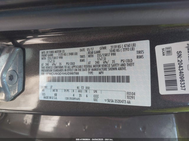 1FMCU9GD1HUD99788 Ford ESCAPE SE