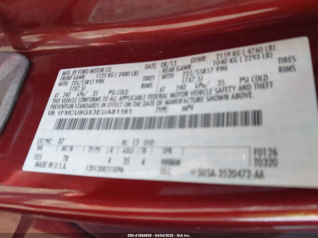 1FMCU9GX3EUA81161 Ford ESCAPE SE