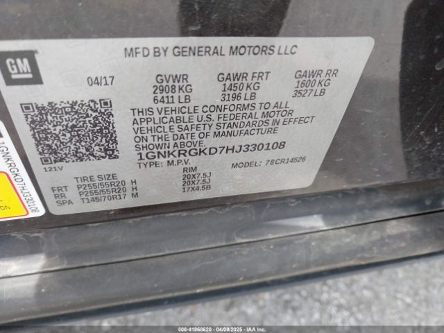 1GNKRGKD7HJ330108 Chevrolet Traverse 1lt