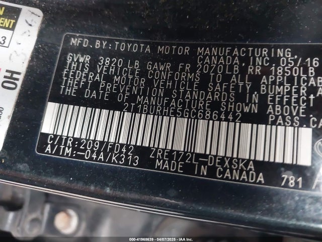 2T1BURHE5GC686442 Toyota Corolla S Plus