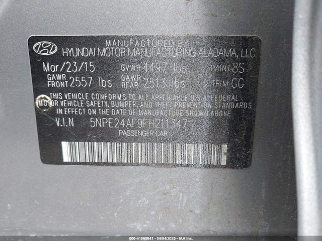 5NPE24AF9FH211347 Hyundai SONATA SE