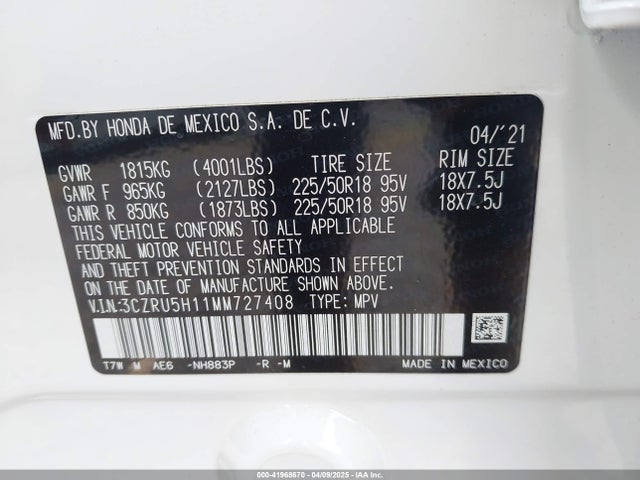 3CZRU5H11MM727408 Honda Hr-v 2wd Sport