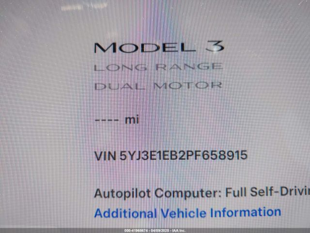 5YJ3E1EB2PF658915 Tesla Model 3 Long Range Dual Motor All-wheel Drive