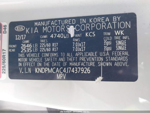 KNDPMCAC4J7437926 KIA Sportage Lx