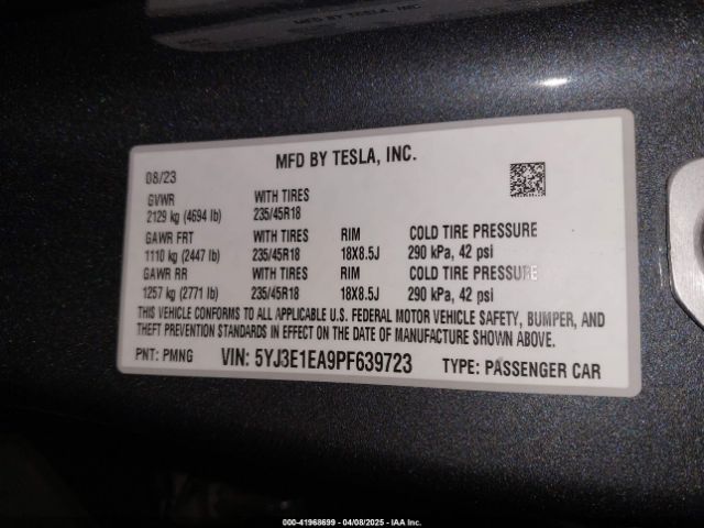 5YJ3E1EA9PF639723 Tesla Model 3 Rear-wheel Drive