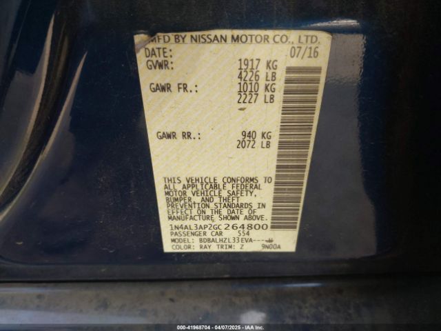 1N4AL3AP2GC264800 Nissan Altima 2.5 Sr