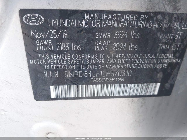 5NPD84LF1LH570310 Hyundai ELANTRA SEL