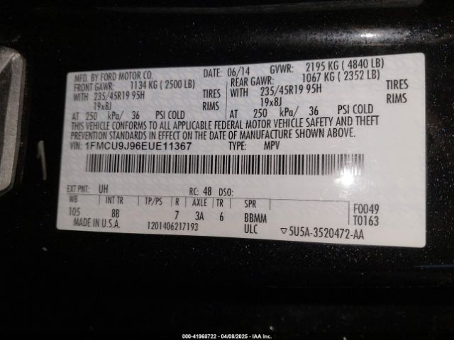 1FMCU9J96EUE11367 Ford Escape Titanium
