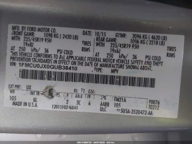 1FMCU0JX0GUB38410 Ford Escape Titanium