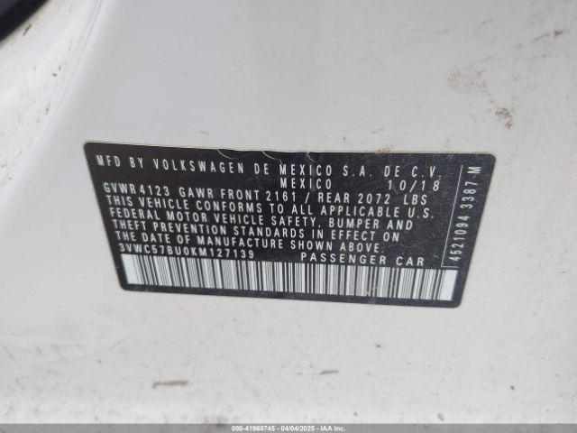 3VWC57BU0KM127139 Volkswagen Jetta 1.4t R-line/1.4t S/1.4t Se