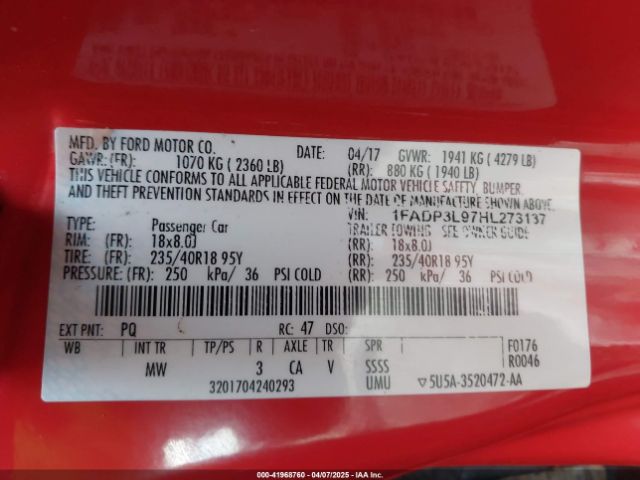 1FADP3L97HL273137 Ford FOCUS ST