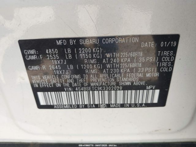 4S4BSETC9K3302020 Subaru Outback 3.6r Touring