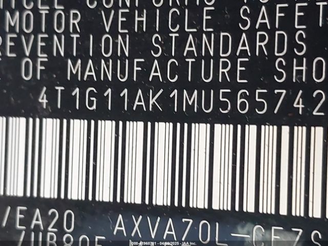 4T1G11AK1MU565742 Toyota CAMRY SE