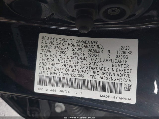 Honda Civic Sport 2021 2HGFC2F89MH527306 Image 9
