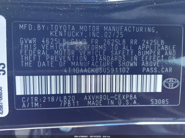 4T1DAACK0SU591102 Toyota a25a-fxs