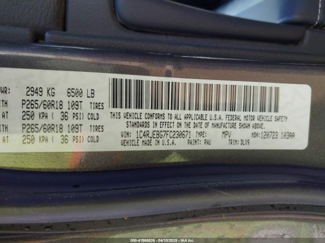 1C4RJEBG7FC230671 Jeep Grand Cherokee Limited