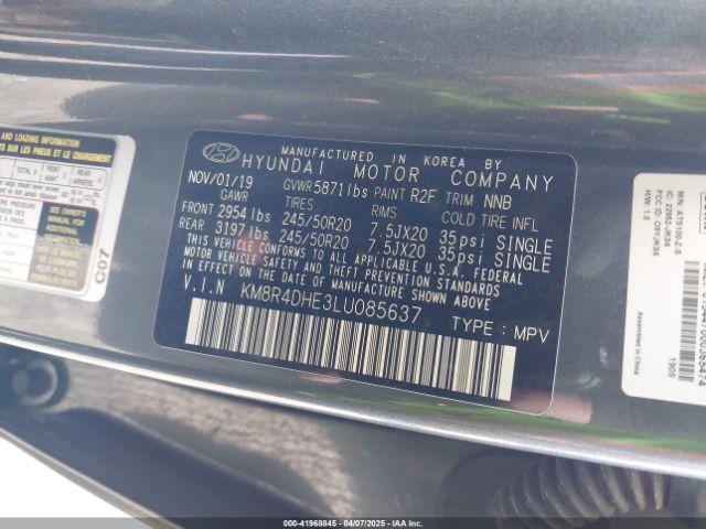 KM8R4DHE3LU085637 Hyundai Palisade Sel