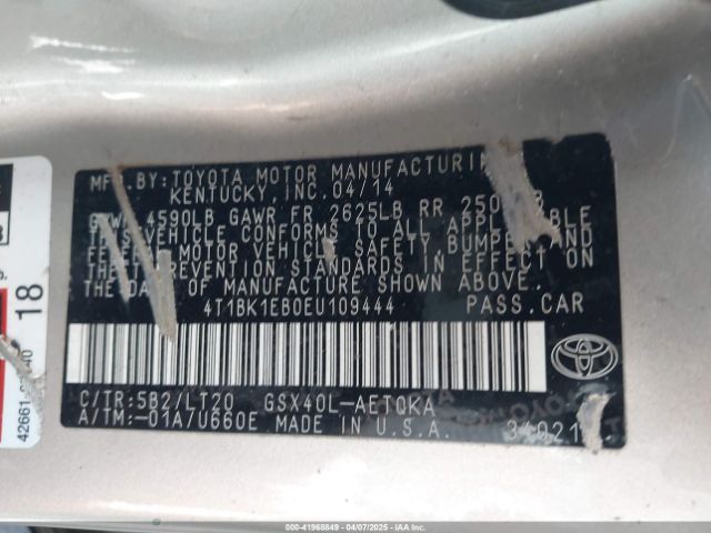 4T1BK1EB0EU109444 Toyota Avalon Xle Touring