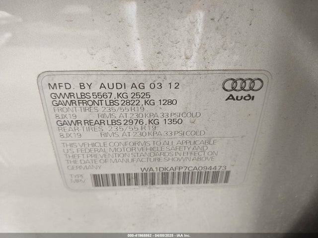 2012 AUDI Q5 WA1DKAFP7CA094473 Photo 8