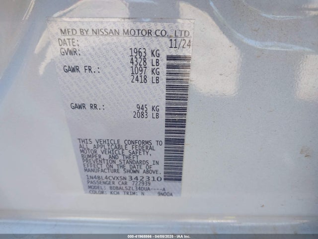1N4BL4CVXSN342310 Nissan Altima Sr Fwd