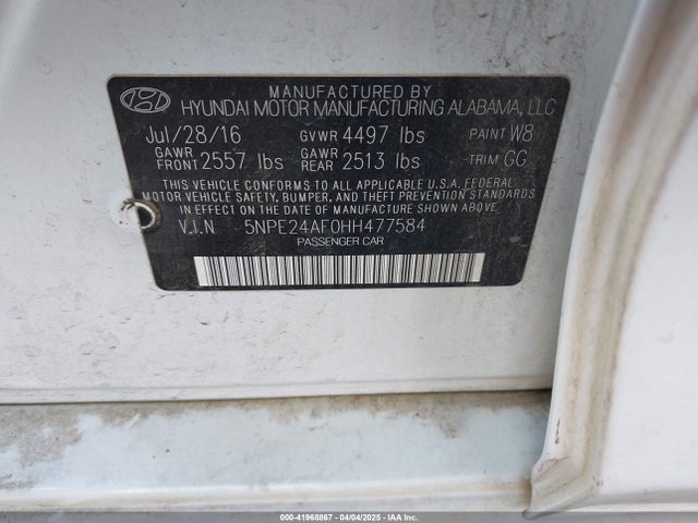 5NPE24AF0HH477584 Hyundai Sonata