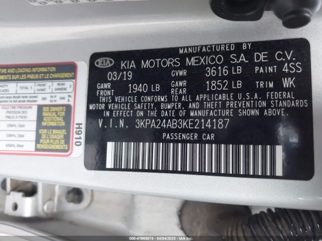 3KPA24AB3KE214187 KIA RIO S