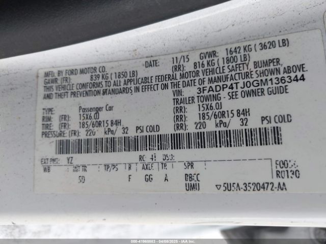 3FADP4TJ0GM136344 Ford FIESTA S