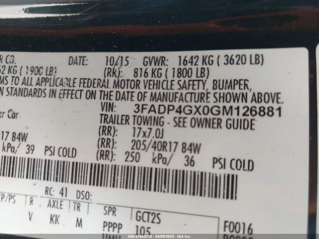3FADP4GX0GM126881 Ford FIESTA ST