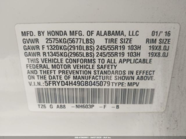 5FRYD4H49GB045079 Acura Mdx Technology   Acurawatch Plus Packages/technology Package