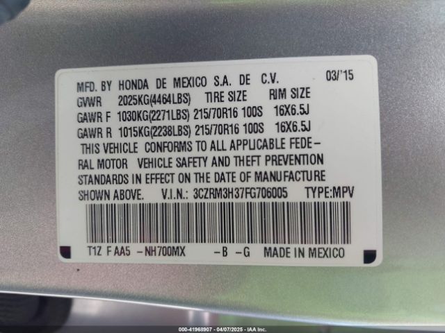3CZRM3H37FG706005 Honda CR-V LX