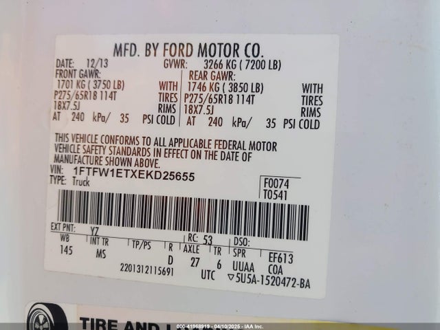 1FTFW1ETXEKD25655 Ford F-150 Xlt
