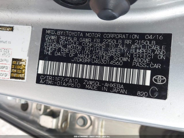 Toyota Prius Two 2016 JTDKBRFU4G3014560 Image 9