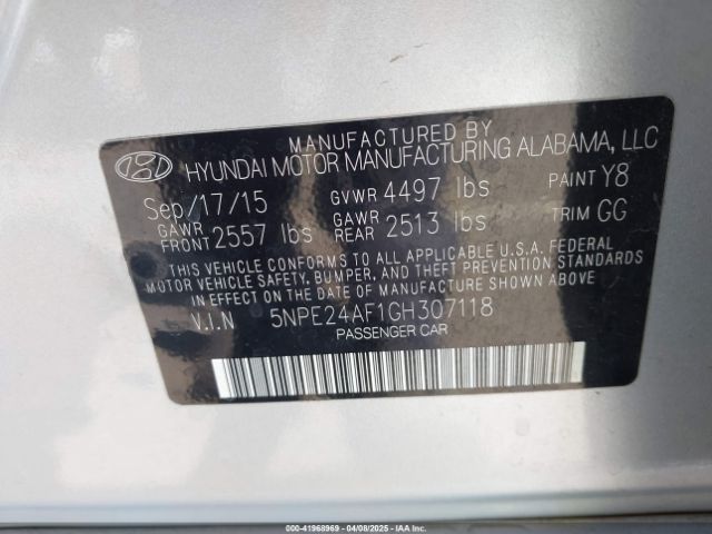 5NPE24AF1GH307118 Hyundai SONATA SE