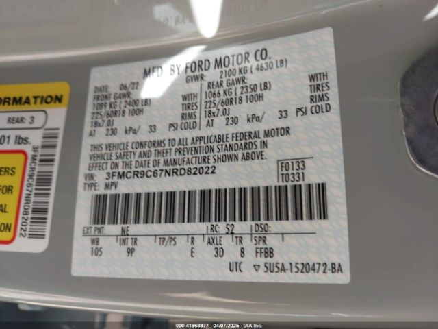 3FMCR9C67NRD82022 Ford Bronco Sport Outer Banks