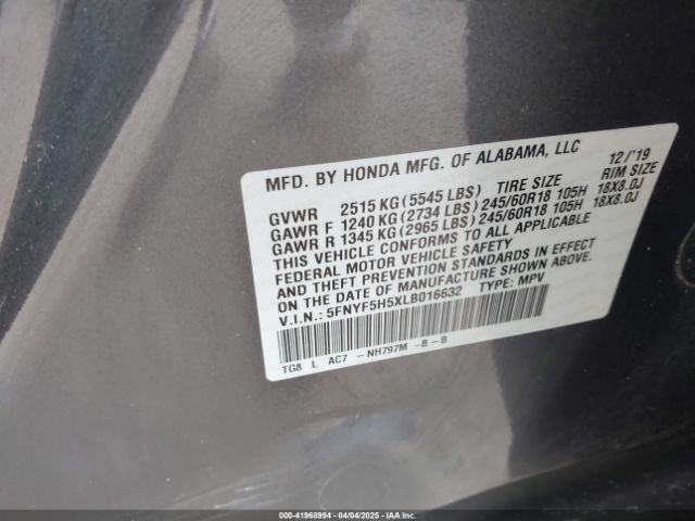 5FNYF5H5XLB016632 Honda Pilot 2wd Ex-l
