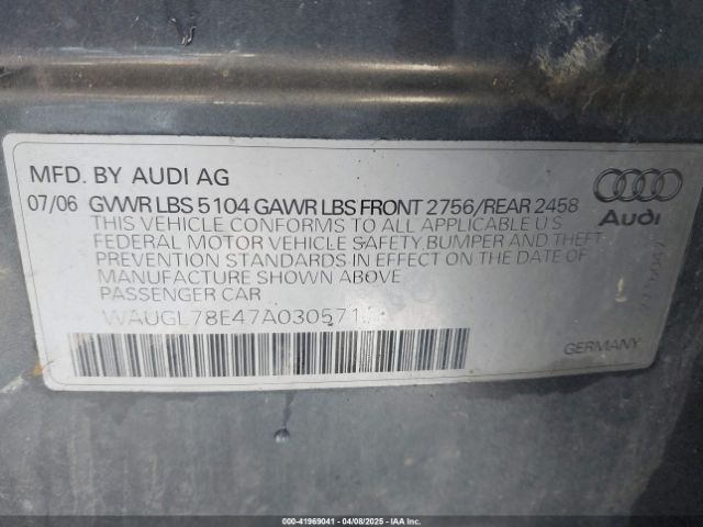 2007 AUDI S4 WAUGL78E47A030571 Photo 8