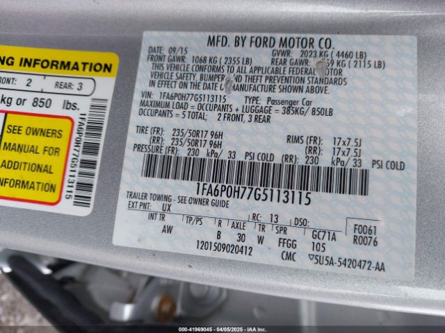 1FA6P0H77G5113115 Ford FUSION SE