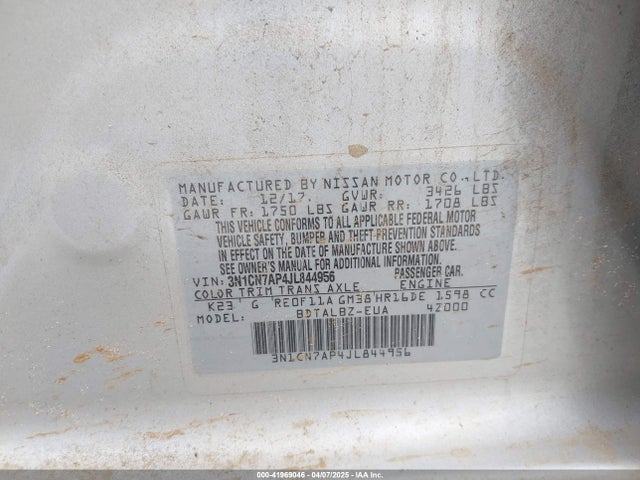 3N1CN7AP4JL844956 Nissan Versa 1.6 Sv