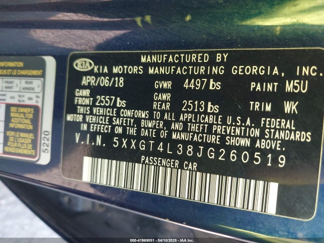 5XXGT4L38JG260519 KIA gdi