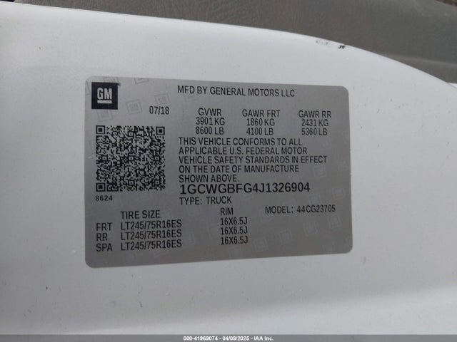 1GCWGBFG4J1326904 Chevrolet Express 2500 Work Van