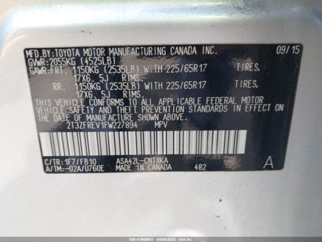 2T3ZFREV1FW227894 Toyota RAV4 LE