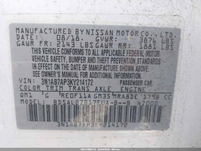 3N1AB7AP3KY214172 Nissan SENTRA S