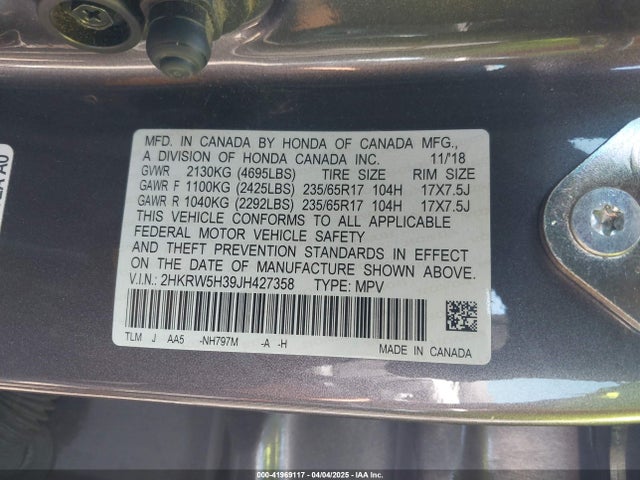 2HKRW5H39JH427358 Honda CR-V LX
